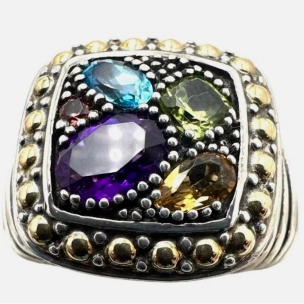 NWT Effy Multi-gemstone 18k gold w/ Sterling silver, Size 7